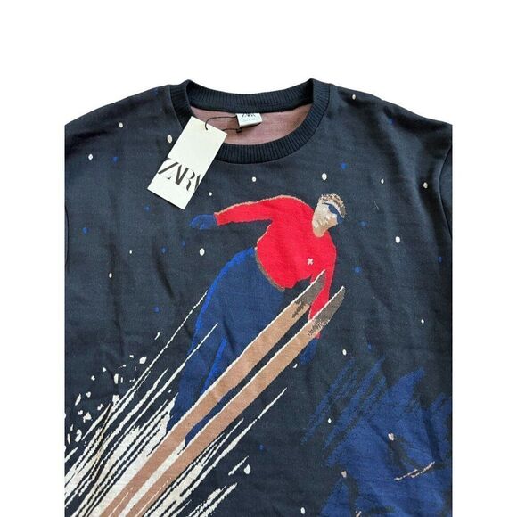 Zara Mens Ski Sweater XL Knit Navy Blue Polka Dot Streetwear 4087/401 NWT - Picture 3 of 12